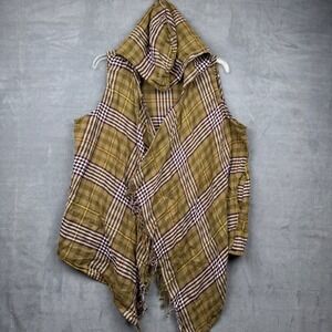 Cato Womens 18/20W Plaid Hooded Vest Shawl Duster Fringe Lightweight‎ Cotton